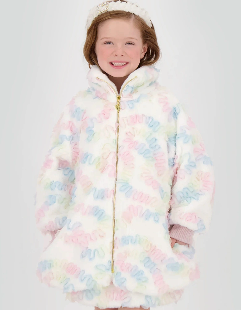 Angels Face Girls Oscars Pastel Fur Jacket in White