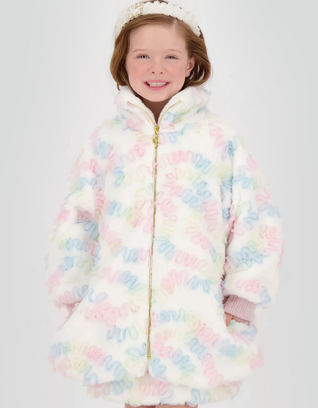 Angels Face Girls Oscars Pastel Fur Jacket in White, 6 of 5