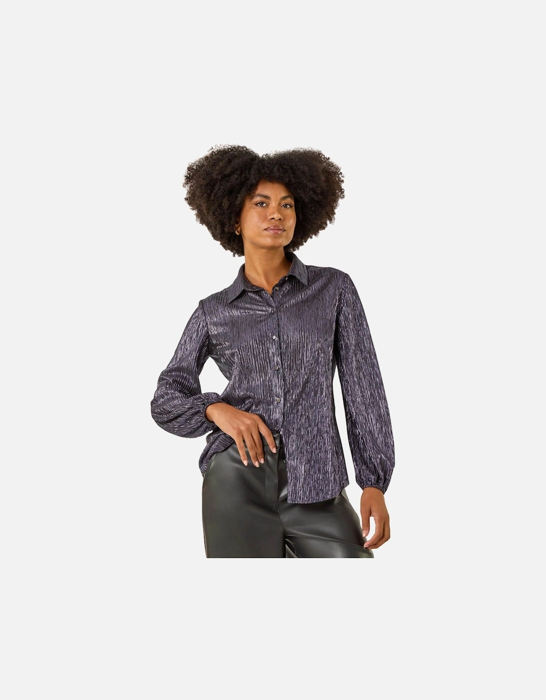Foil Plisse Button Through Blouse, 2 of 1