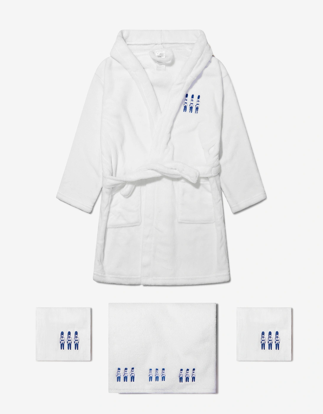 Baby Boys Organic Cotton Guardsmen Muslin Bathrobe And Towel Set, 6 of 5