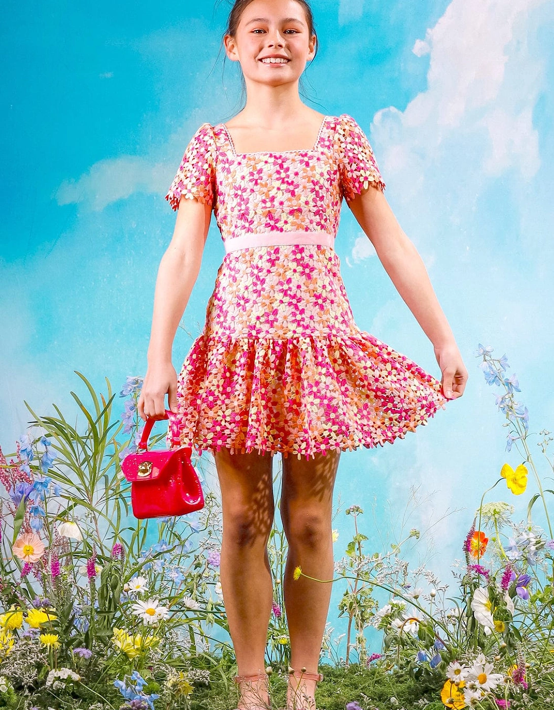 Girls Pixie Embroidered Dress in Multicolour