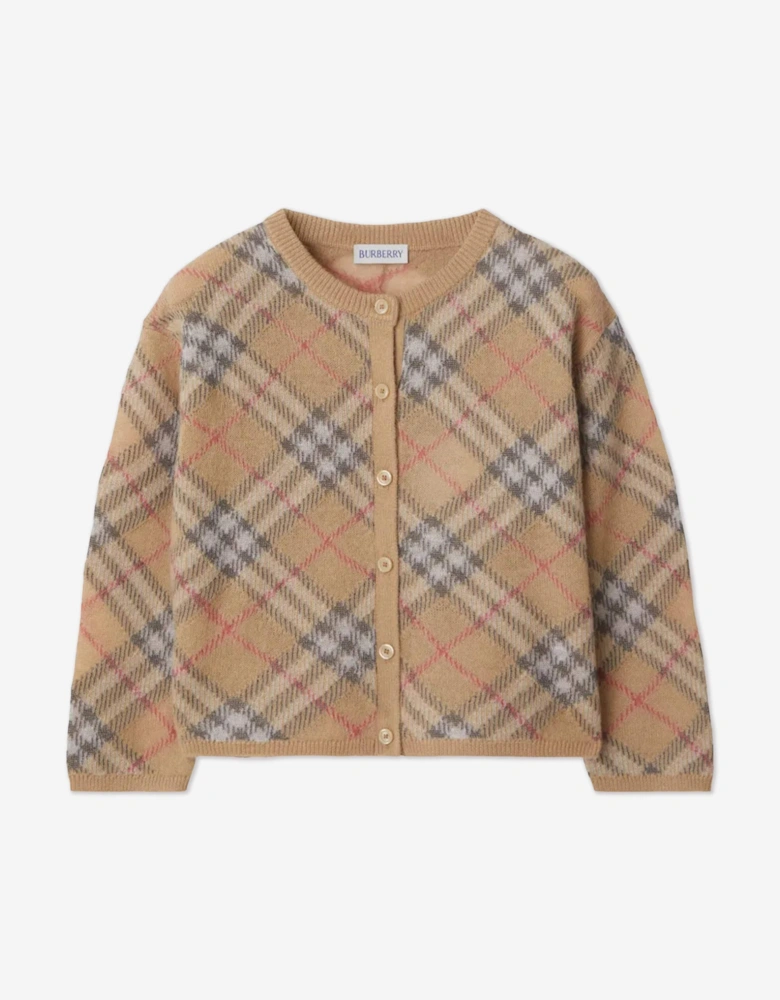 Girls Bethane Sparkle Check Cardigan in Beige