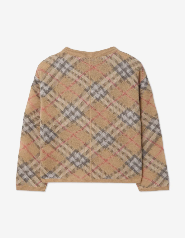Girls Bethane Sparkle Check Cardigan in Beige