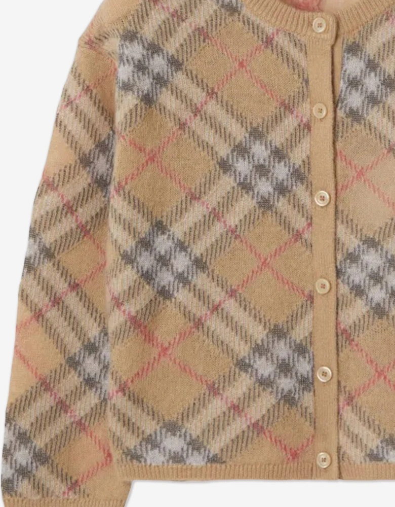 Girls Bethane Sparkle Check Cardigan in Beige