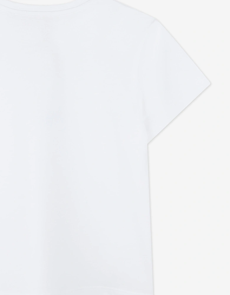 Girls Diamante Signature Logo T-Shirt in White