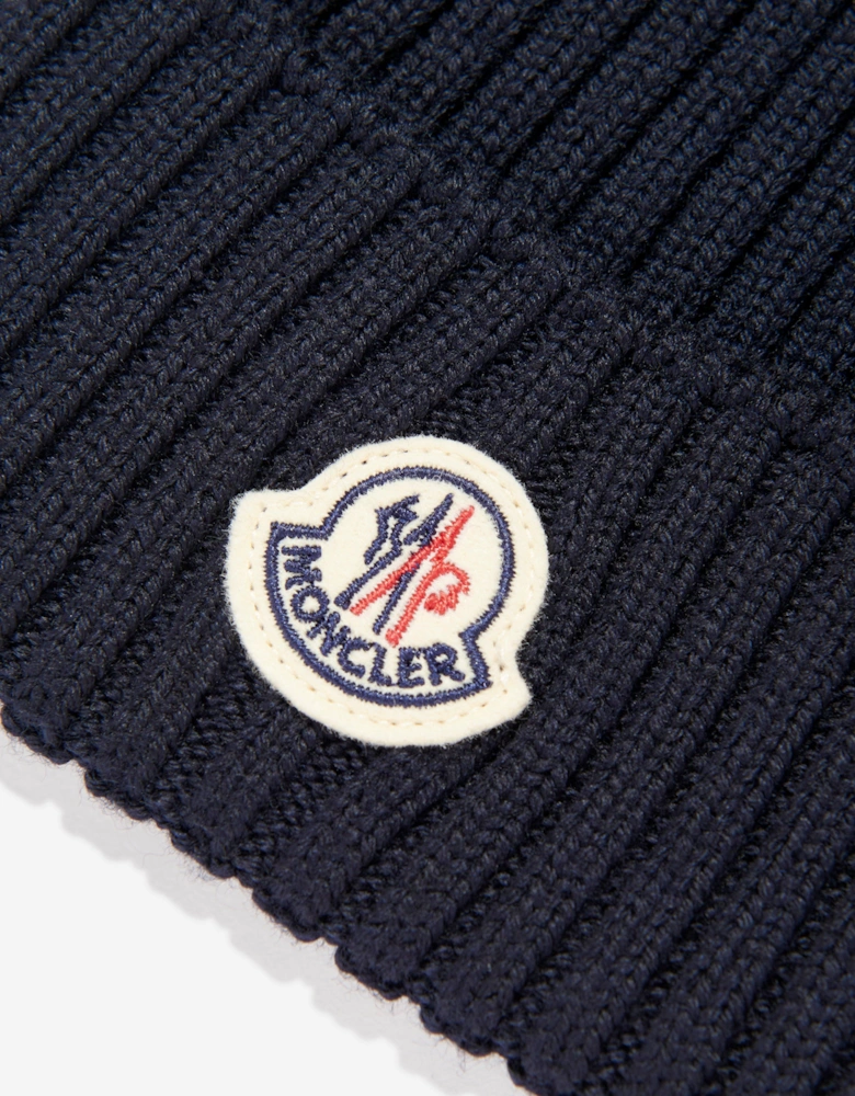 Girls Knitted Pom Pom Hat in Navy