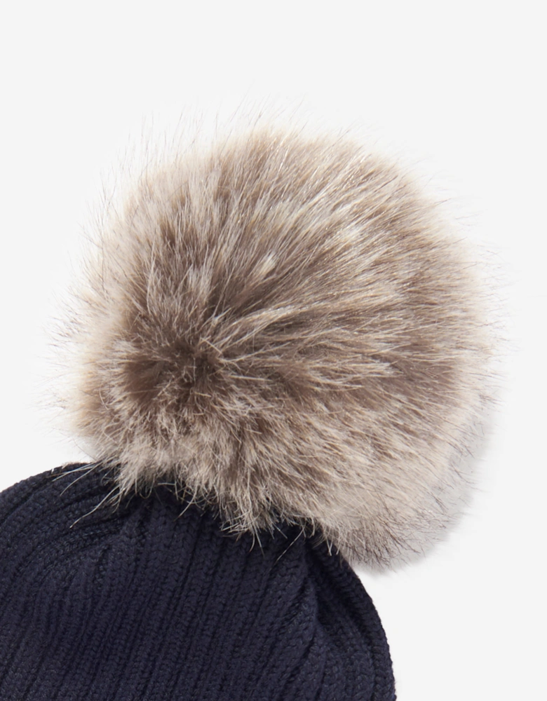 Girls Knitted Pom Pom Hat in Navy