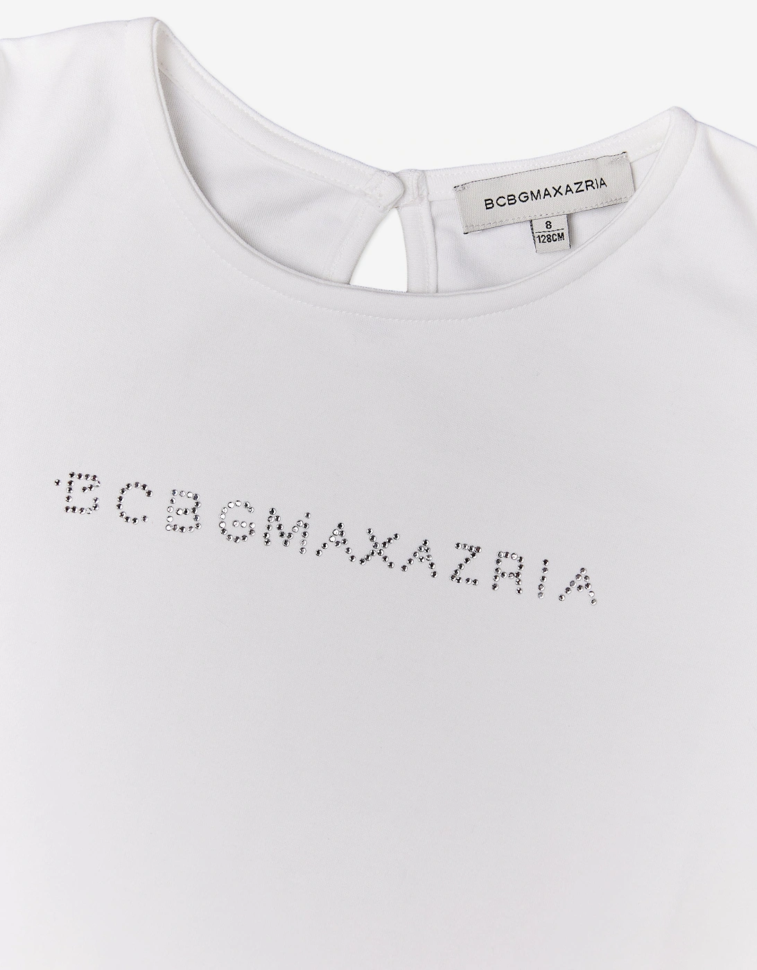 BCBGMAXAZRIA Girls Diamante Logo Puff Sleeve Top in White