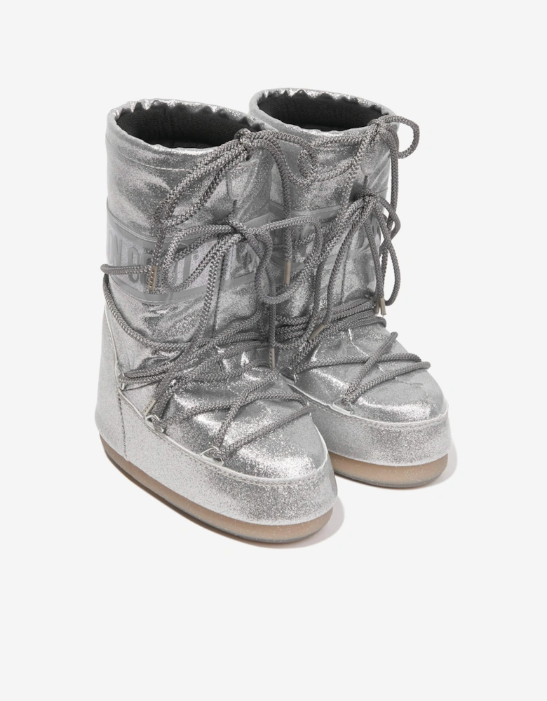 Moon Boot Kids Icon Glitter Snow Boots in Silver