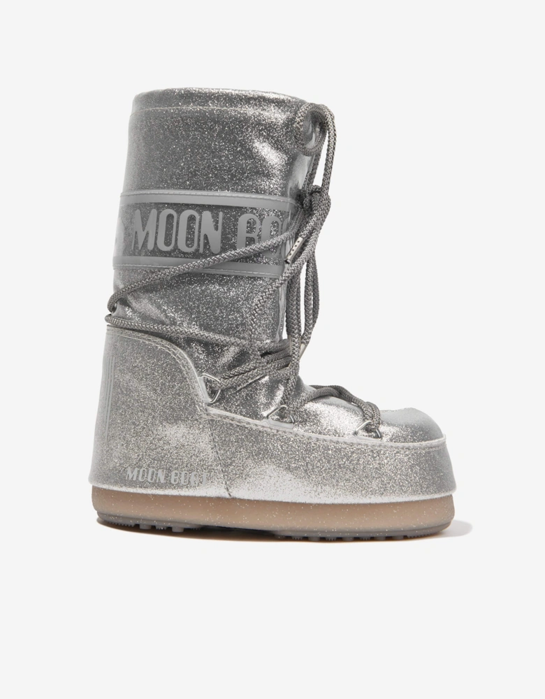 Moon Boot Kids Icon Glitter Snow Boots in Silver