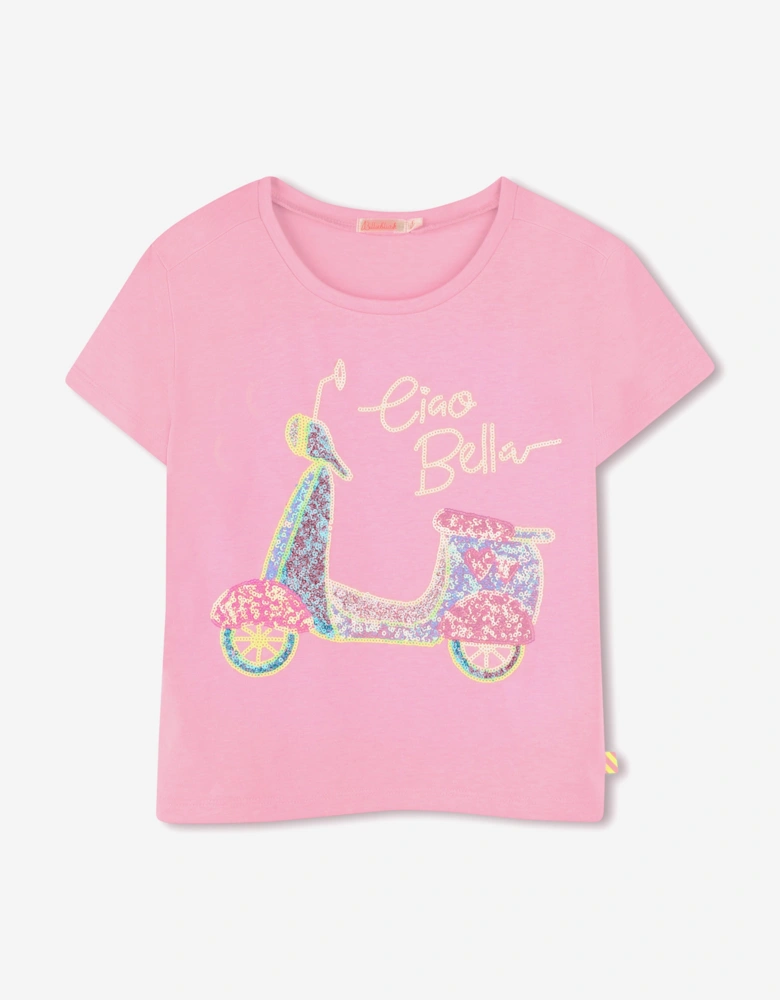 Billieblush Girls Sequin Moped T-Shirt in Pink