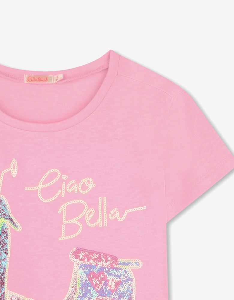Billieblush Girls Sequin Moped T-Shirt in Pink