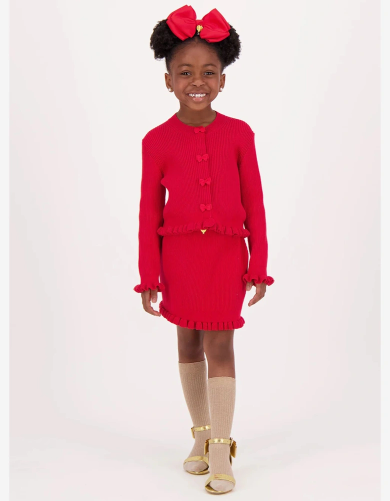 Angels Face Girls Troy Rib Knitted Skirt in Red