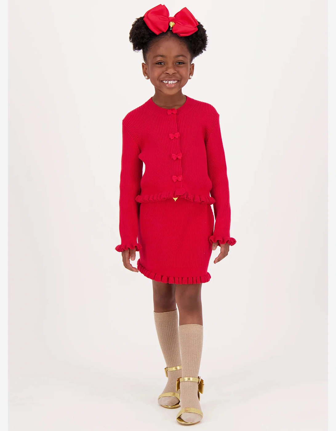 Angels Face Girls Troy Rib Knitted Skirt in Red