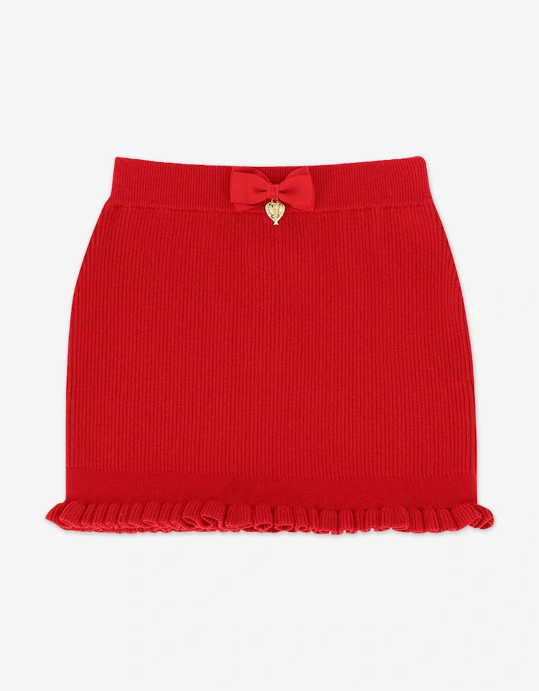 Angels Face Girls Troy Rib Knitted Skirt in Red