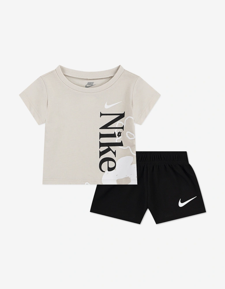 Girls Wild Flower Short Set in Beige