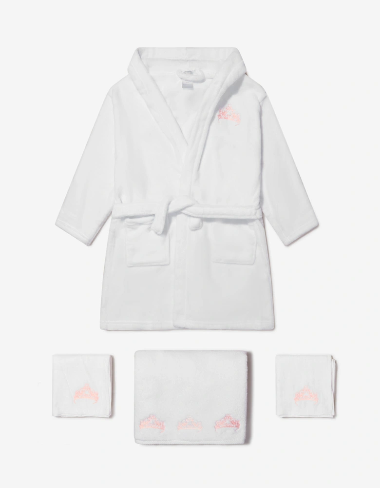 Baby Girls Organic Cotton Crown Muslin Bathrobe And Towel Set