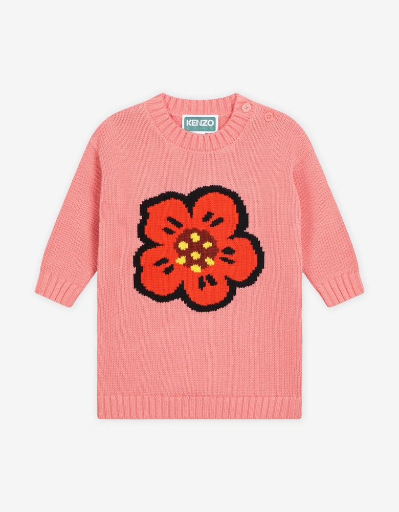 Baby Girls Boke Flower Knitted Dress in Pink