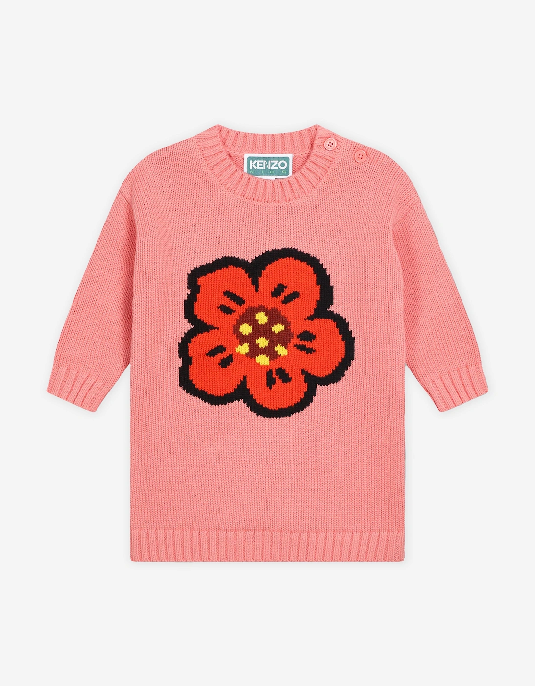 Baby Girls Boke Flower Knitted Dress in Pink, 5 of 4