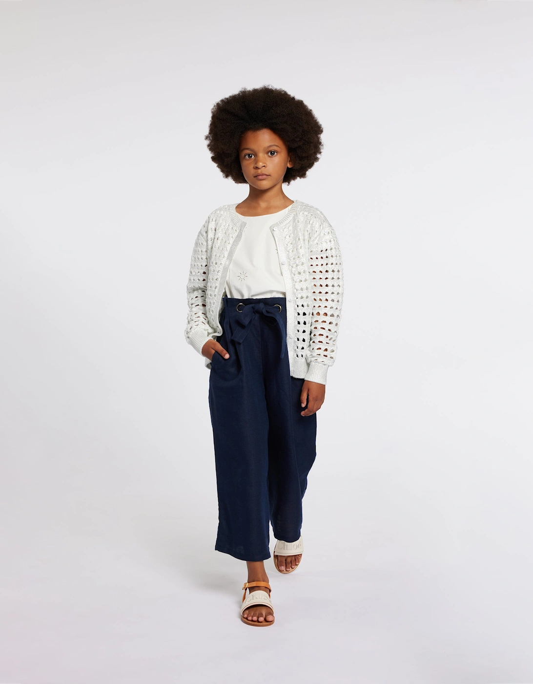 Girls Linen Trousers in Navy