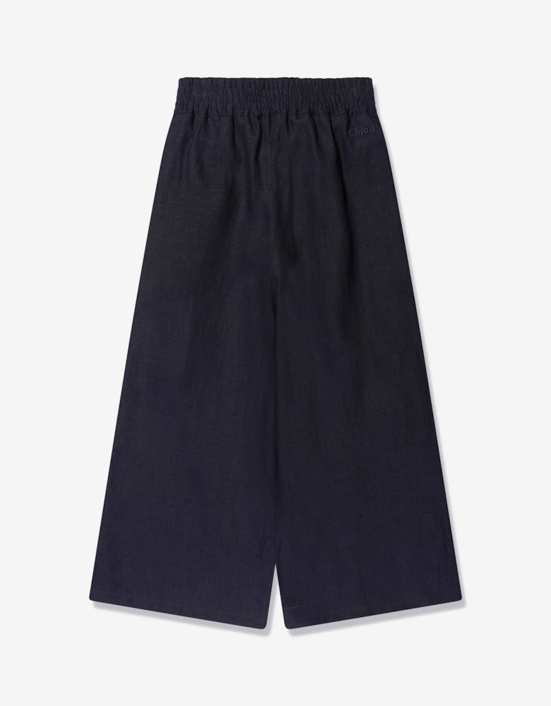 Girls Linen Trousers in Navy