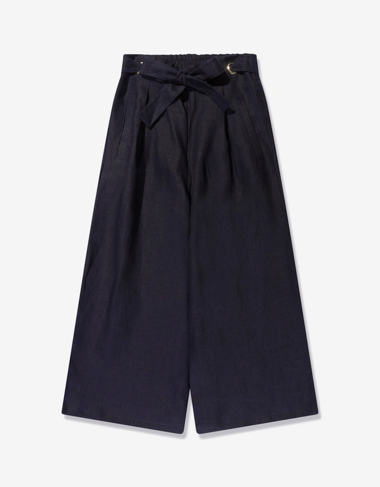 Girls Linen Trousers in Navy
