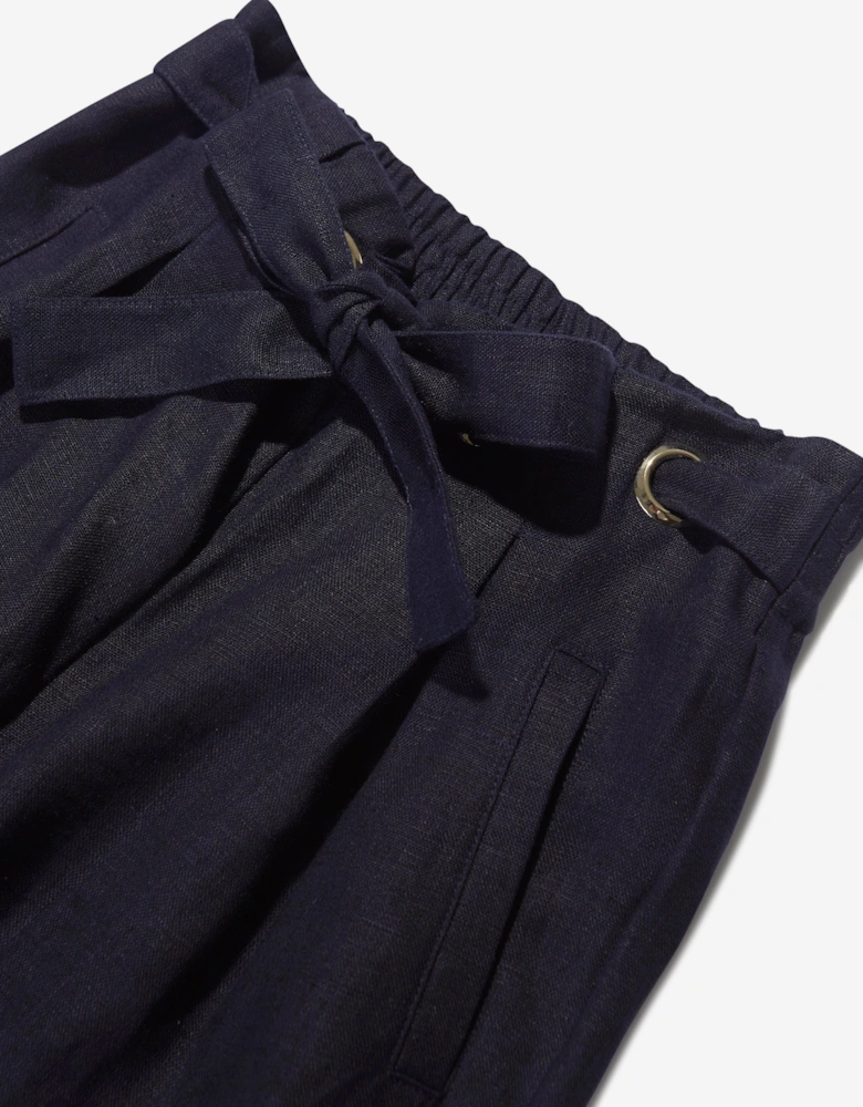 Girls Linen Trousers in Navy