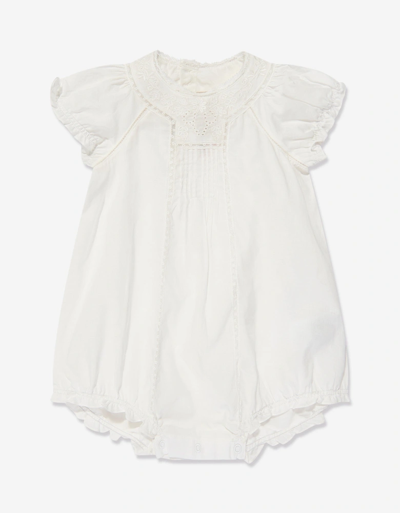Baby Girls Cotton Romper in Ivory