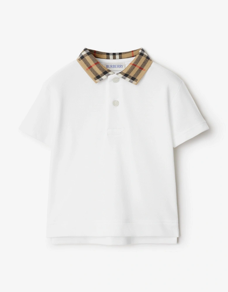 Baby Boys Johane Check Collar Polo Shirt in White