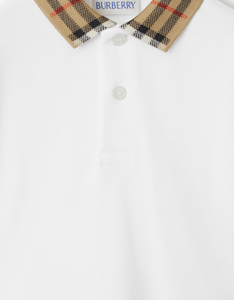 Baby Boys Johane Check Collar Polo Shirt in White