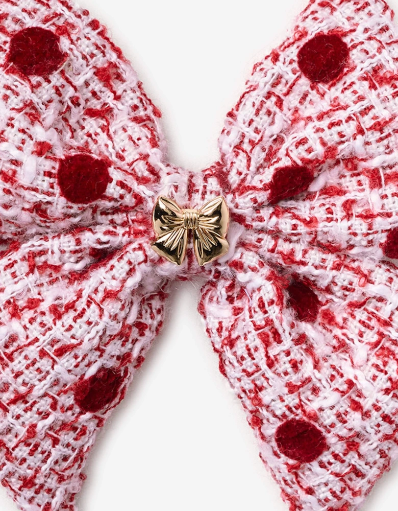 Girls Polka Dot Boucle Hair Bow in Red