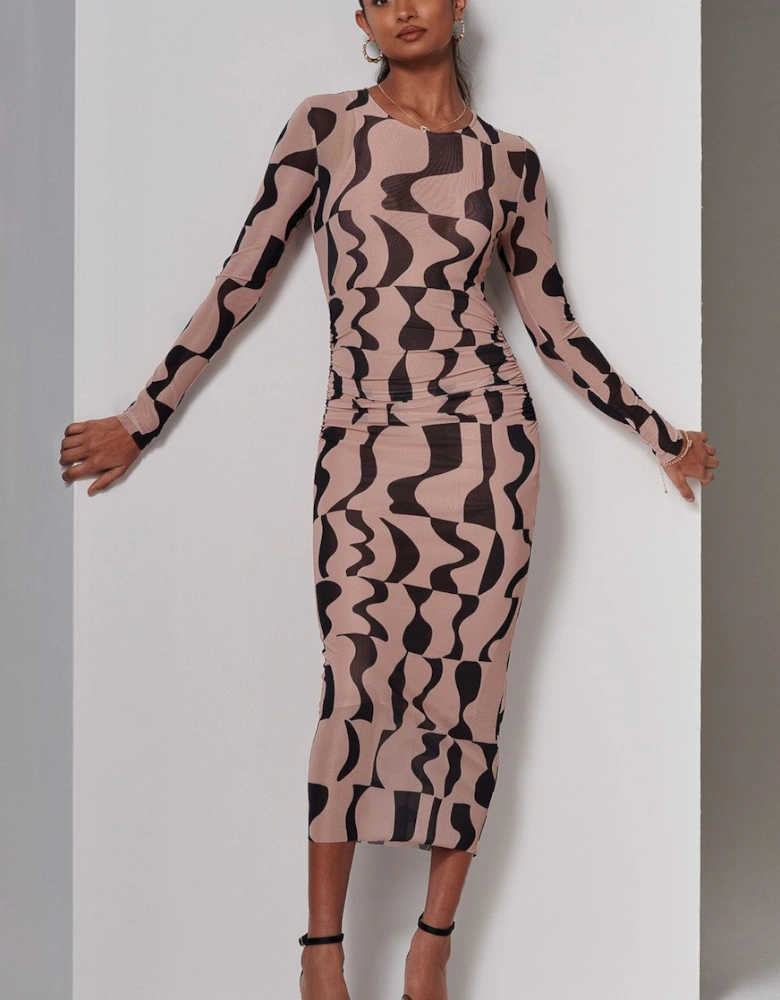 Gionna Mesh Long Sleeve Midaxi Dress