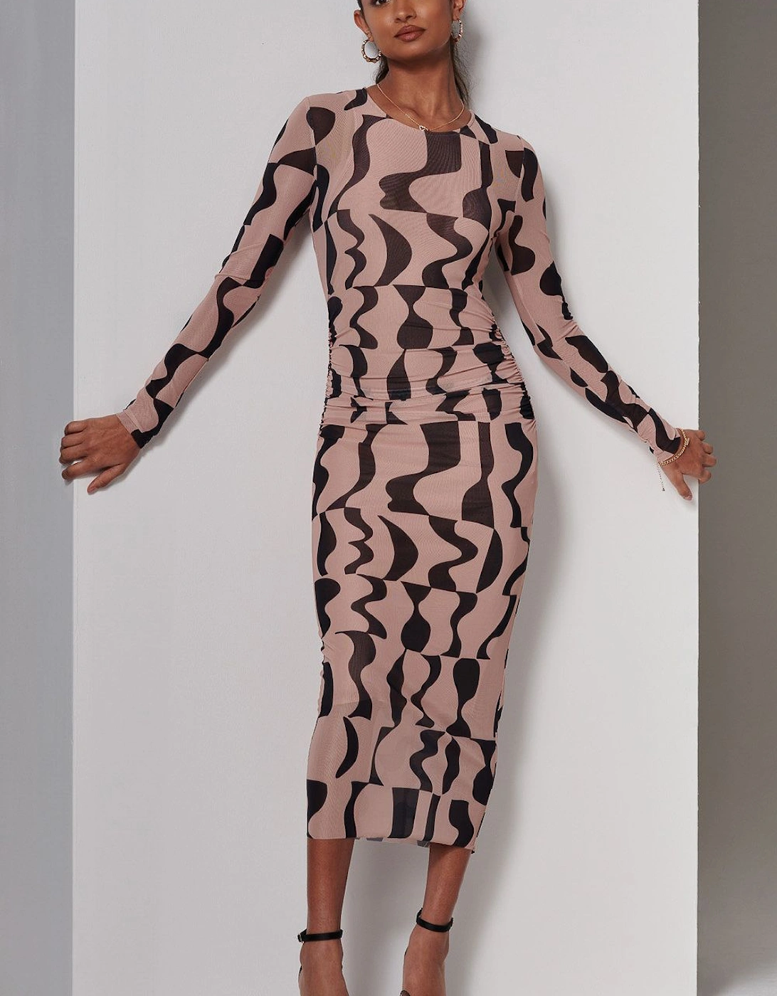 Gionna Mesh Long Sleeve Midaxi Dress, 2 of 1