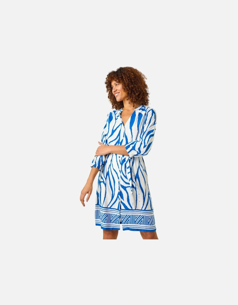 Abstract Border Tie Shirt Dress