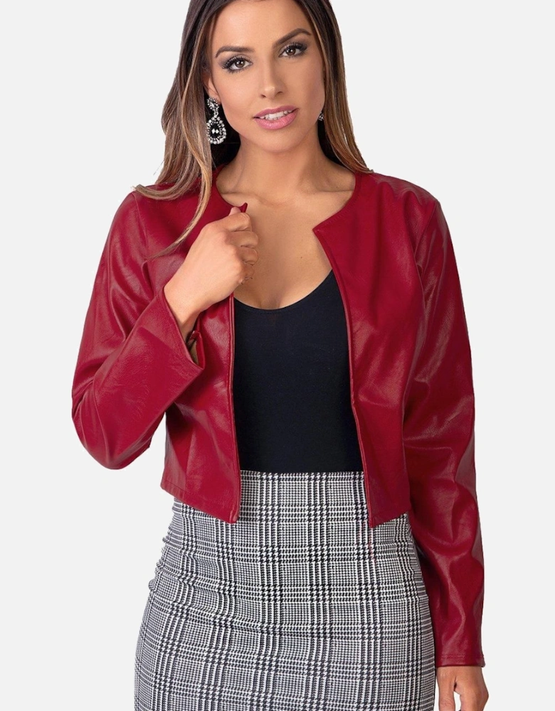PU Cropped Open Style Jacket