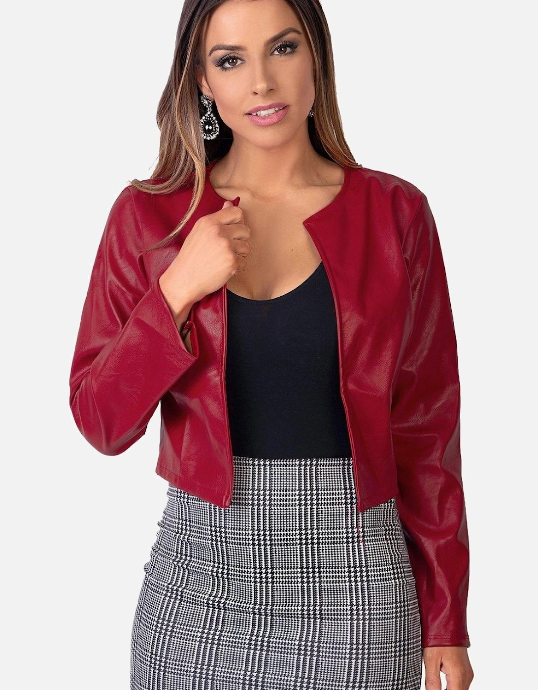 PU Cropped Open Style Jacket, 2 of 1