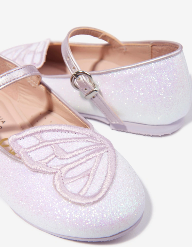 Girls Butterfly Embroidery Flat in Ivory