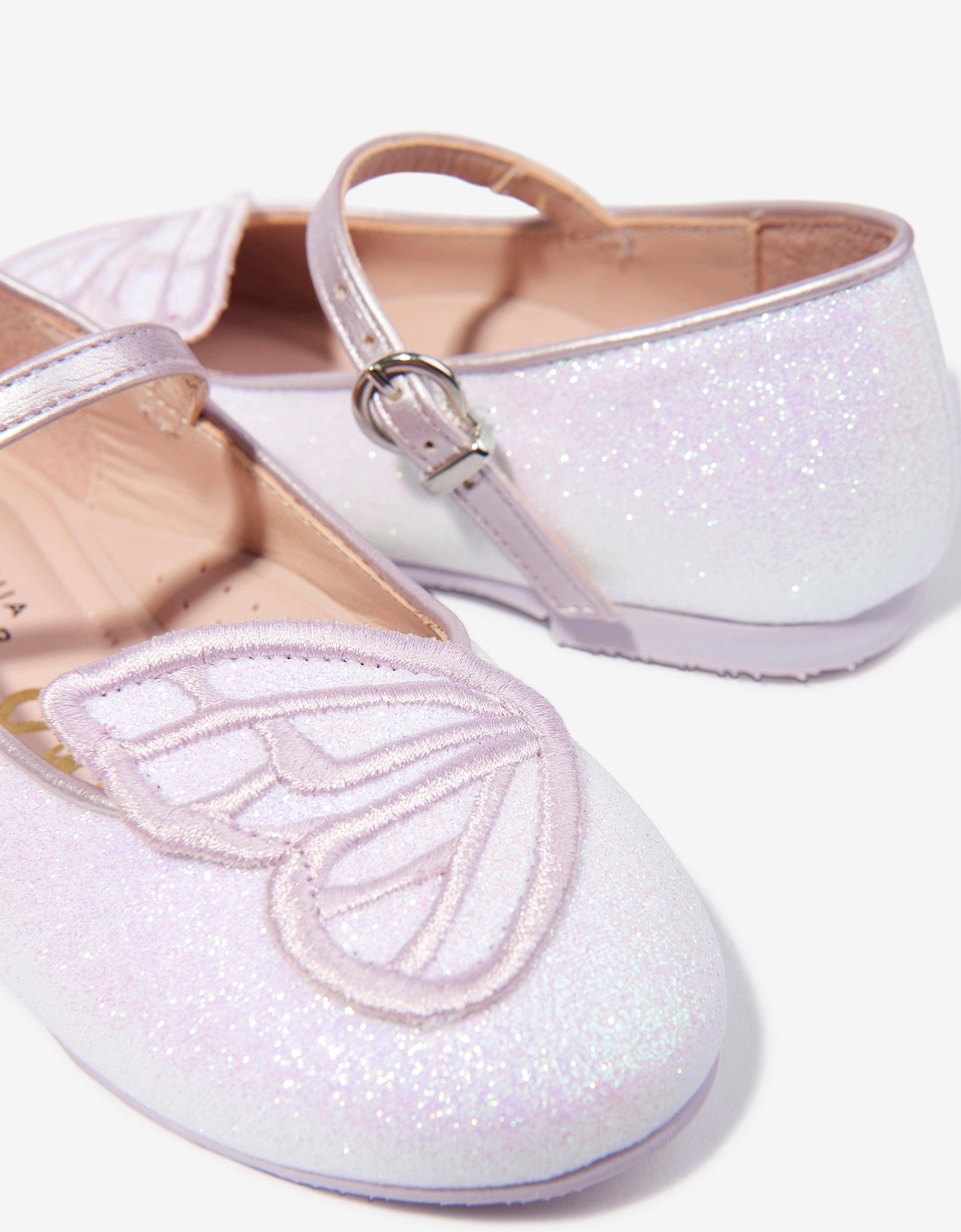 Girls Butterfly Embroidery Flat in Ivory