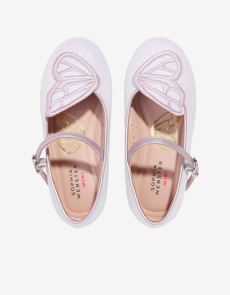 Girls Butterfly Embroidery Flat in Ivory