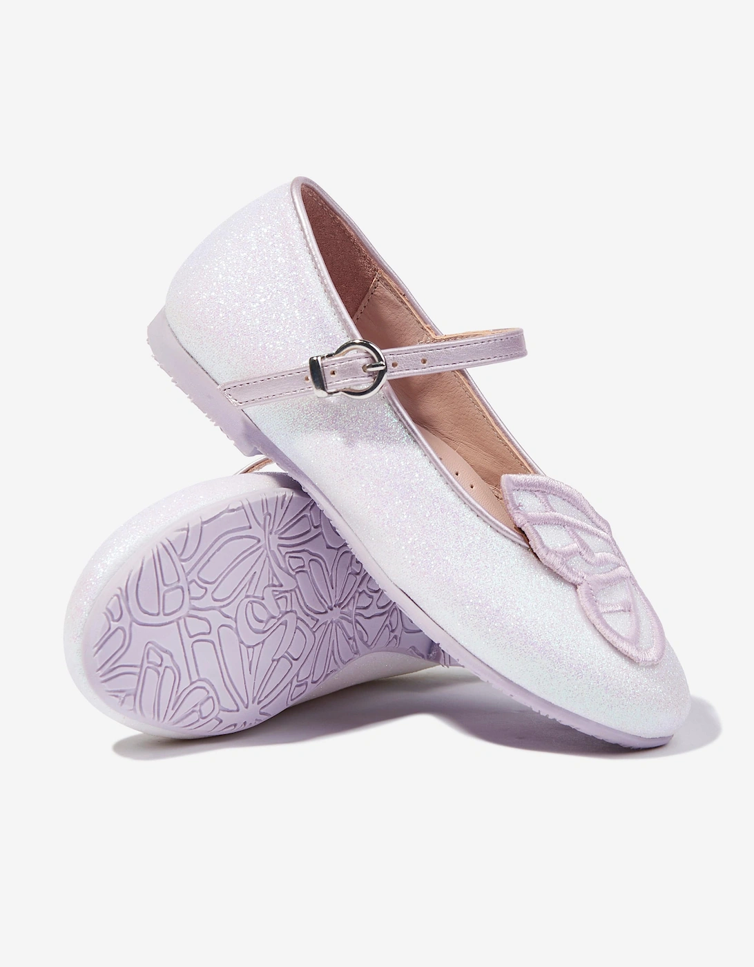 Girls Butterfly Embroidery Flat in Ivory