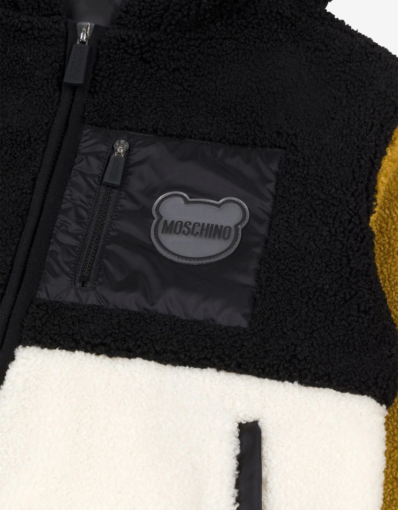 Kids Bear Logo Sherpa Jacket in Black