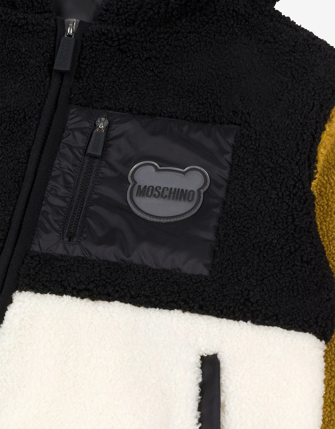 Kids Bear Logo Sherpa Jacket in Black