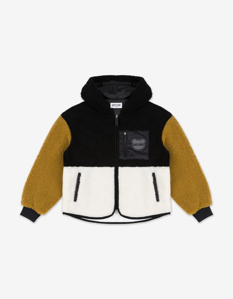 Kids Bear Logo Sherpa Jacket in Black