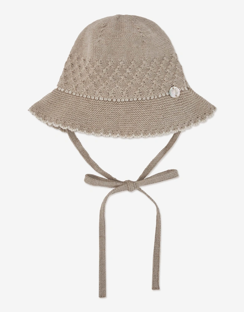 Baby Girls Cotton and Cashmere Hat in Beige