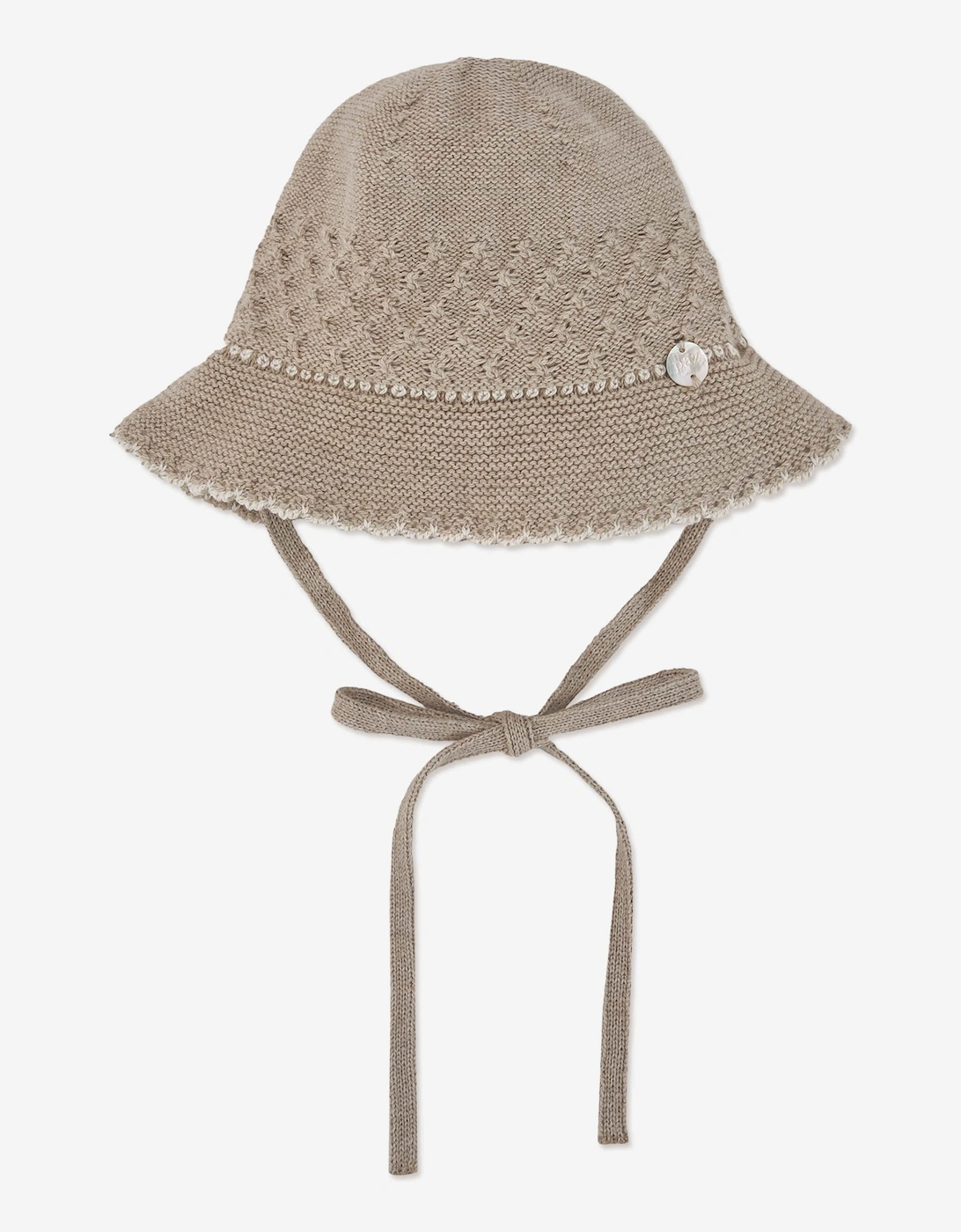 Baby Girls Cotton and Cashmere Hat in Beige, 5 of 4