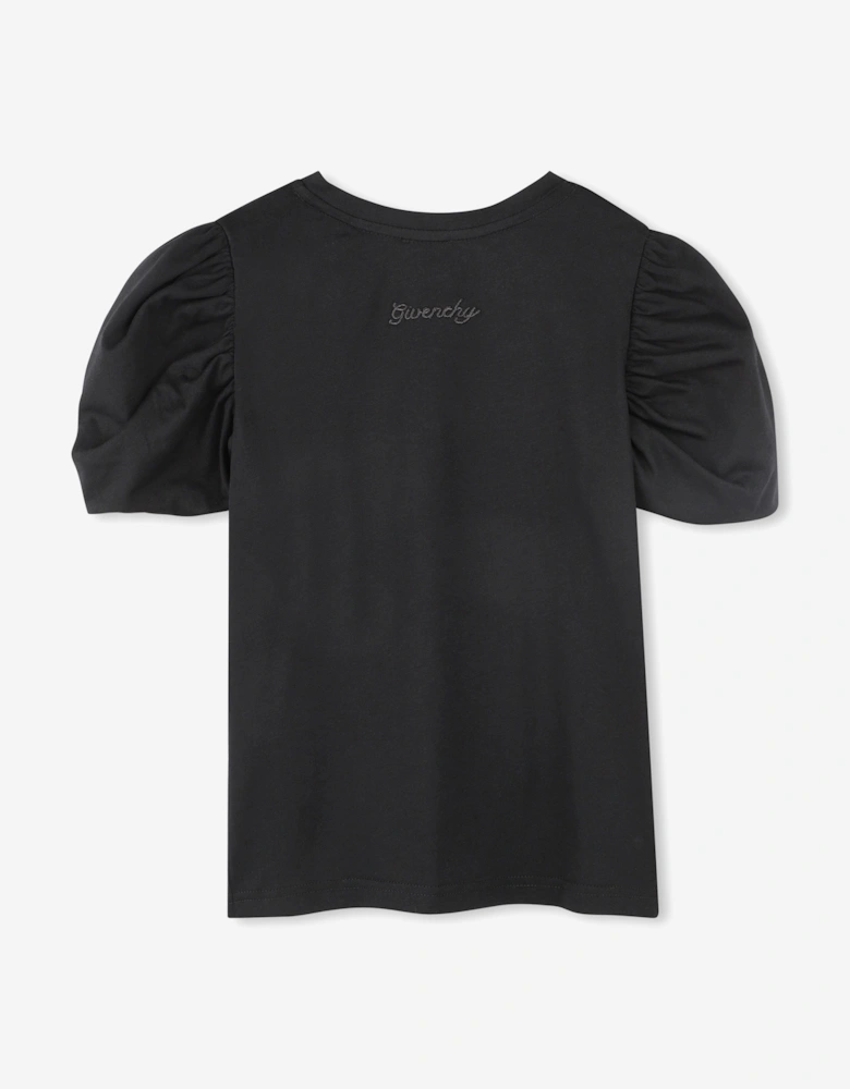 Girls Puff Sleeve Logo T-Shirt in Black