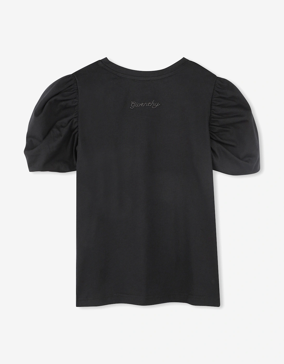 Girls Puff Sleeve Logo T-Shirt in Black, 5 of 4