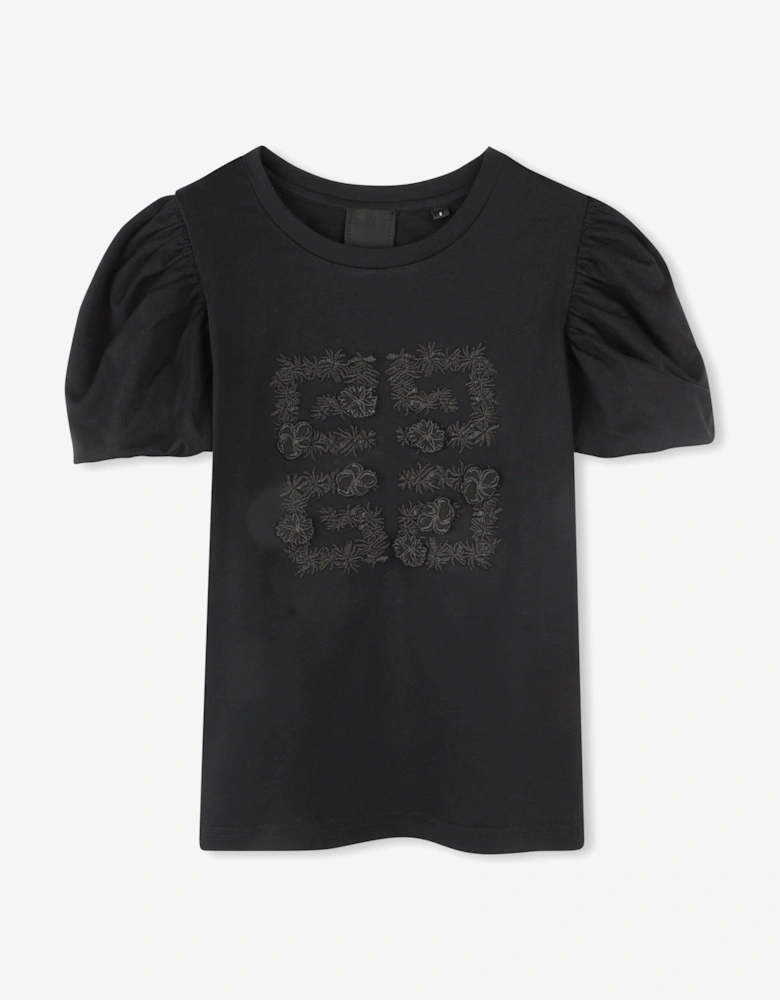 Girls Puff Sleeve Logo T-Shirt in Black