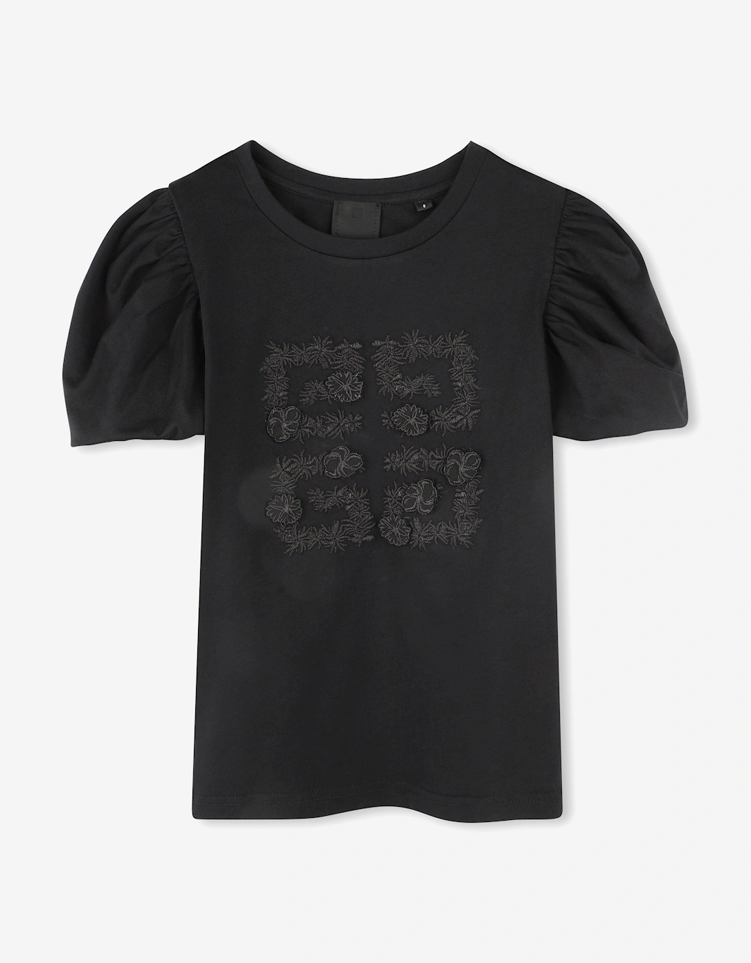 Girls Puff Sleeve Logo T-Shirt in Black