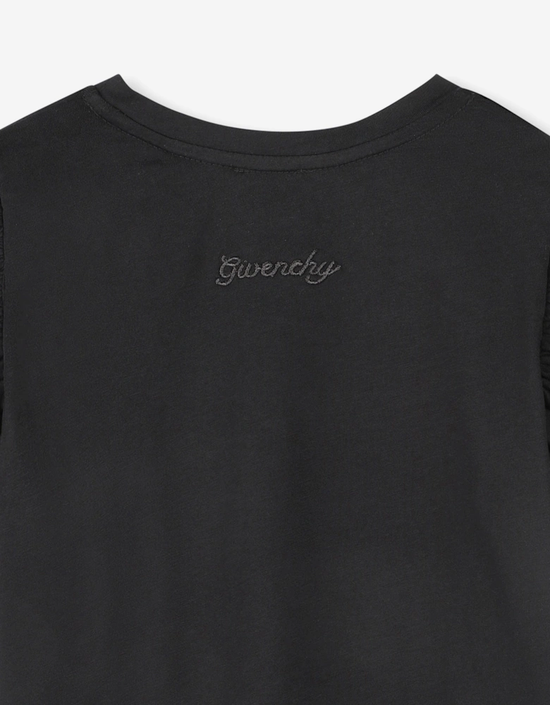 Girls Puff Sleeve Logo T-Shirt in Black